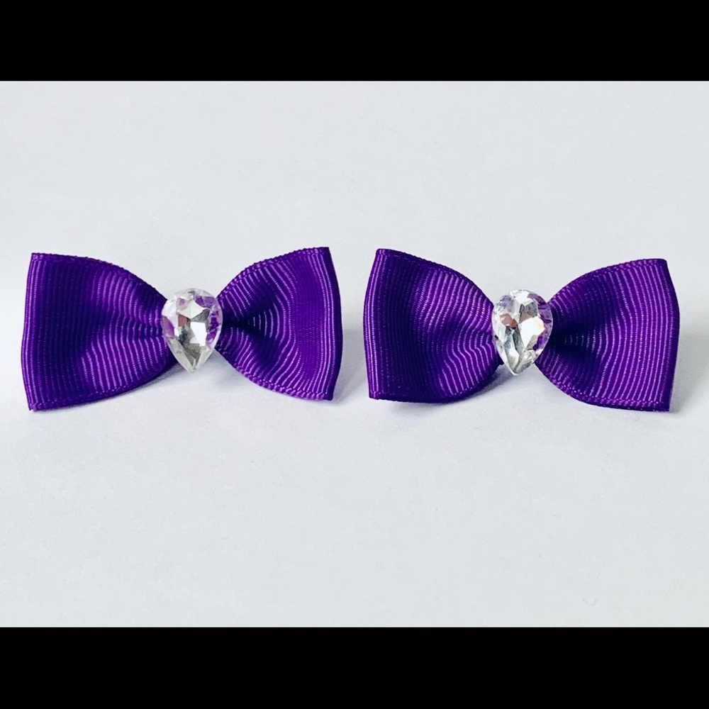 Purple bow hair clip set with pear rhinestone